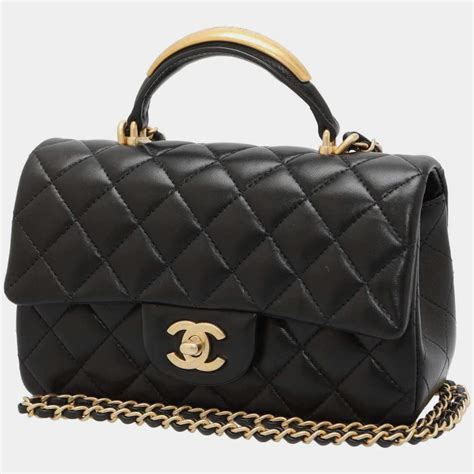 chanel mini top handle lambskin|Mini flap bag with top handle, Lambskin & lacquered metal.